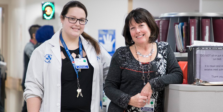 Clinical Manager Maureen McGrath (right) and Clinical Care Leader Katelynn Carroll (left) in 7 East