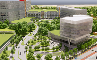 Représentation de l’entrée principale du nouveau campus de L’Hôpital d’Ottawa. 