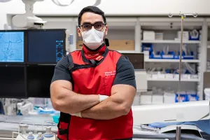 Dr. Robert Fahed, Interventional Neuroradiologist, in his lab