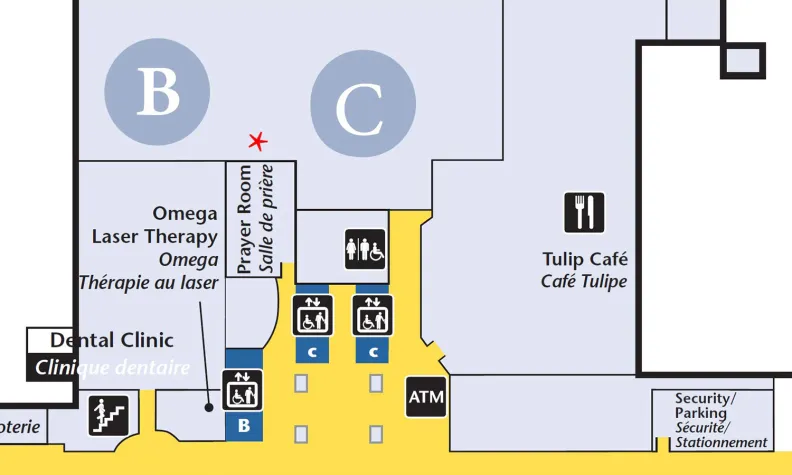 The Ottawa Hospital Civic Campus prayer room map.