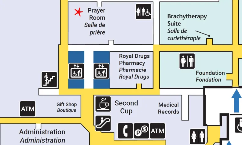 The Ottawa Hospital General Campus prayer room map.