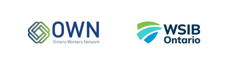 Logos of two organizations: on the left, the Ontario Workers Network (OWN) logo and on the right, the WSIB Ontario logo.