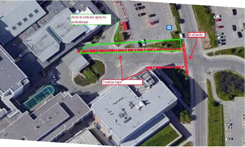 Campus Général – Fermeture du rond-point à l’entrée de l’Aile des soins critiques et du Centre de cancérologie