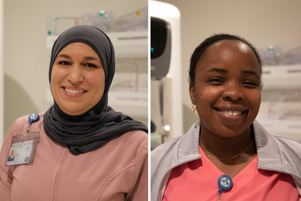 Medical radiation technologists Abir Tekaya (left) and Osikhueme Ogbebor (right).
