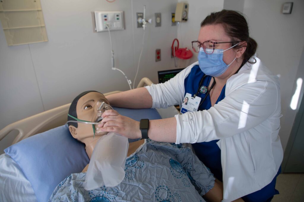 Registered Practical Nurse Laurie-Ann Hayward practices responding to a respiratory arrest.
