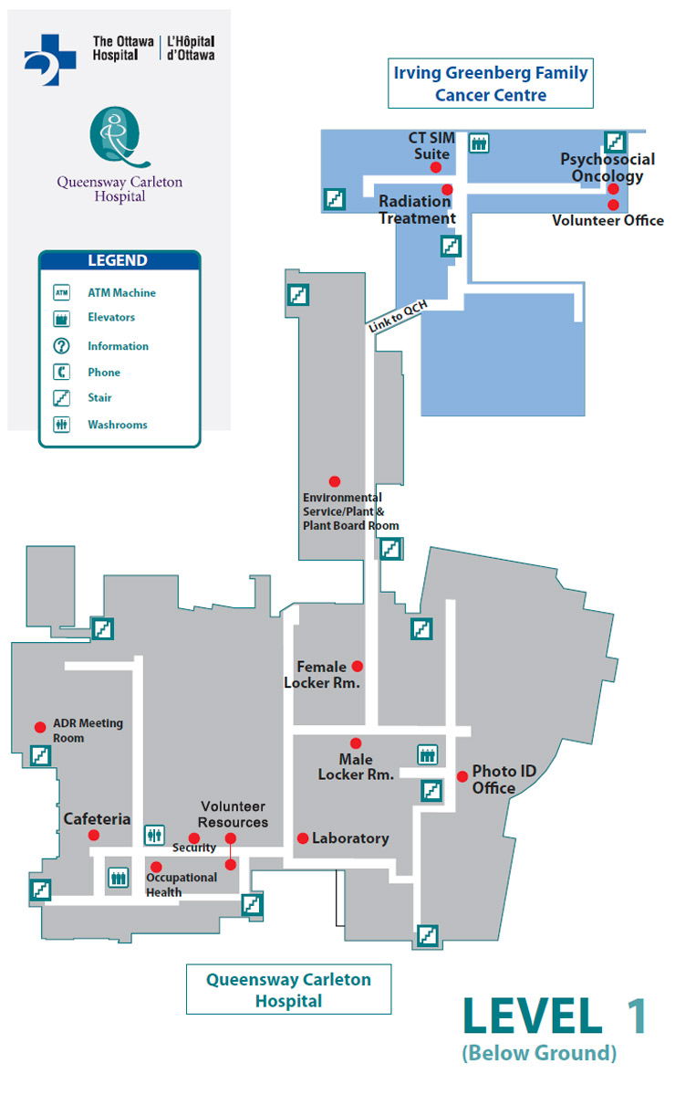 Map to The Ottawa Hospital Irving Greenberg Family Cancer Centre (IGFCC)