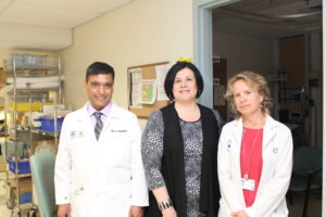 Dr. Ayub Akbari (left), Administrative Assistant Anna Micucci, and RN Claude Baril support women through their high-risk pregnancies.