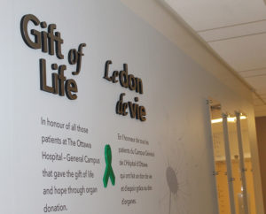 The Ottawa Hospital General Campus Wall saying "Gift of Life"