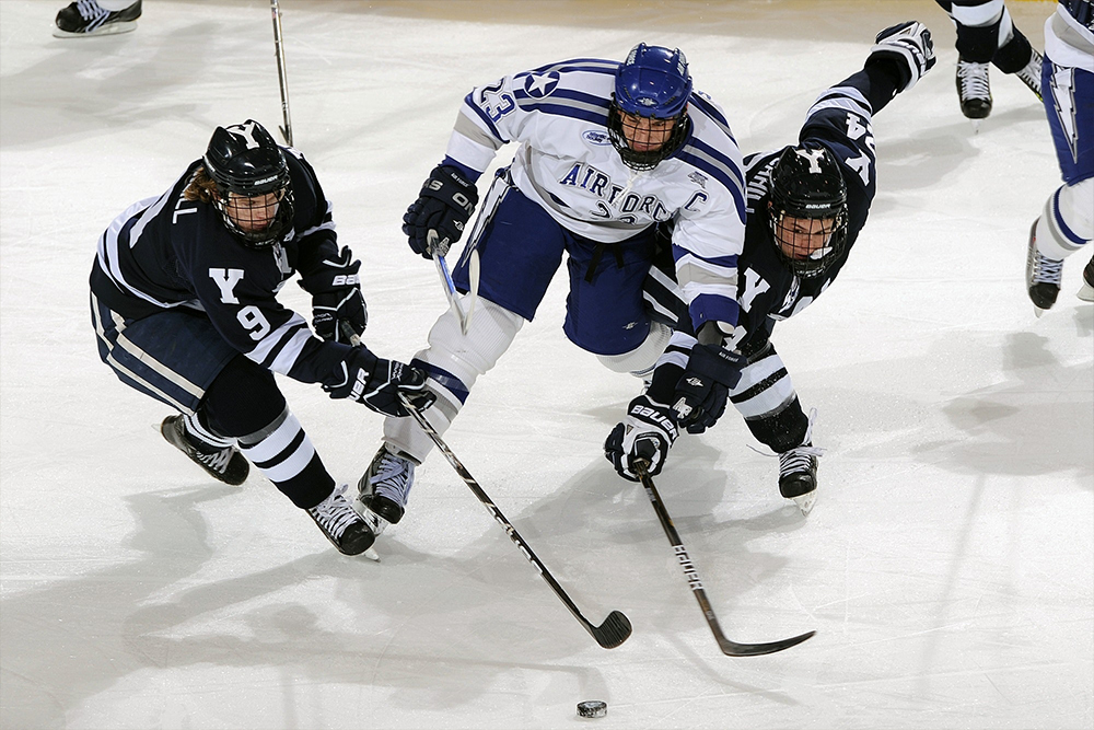 Men are playing Hockey game