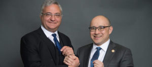 Dr. Robert Feibel (left) and Dr. Eugene Wai are sporting their hospital-blue ties