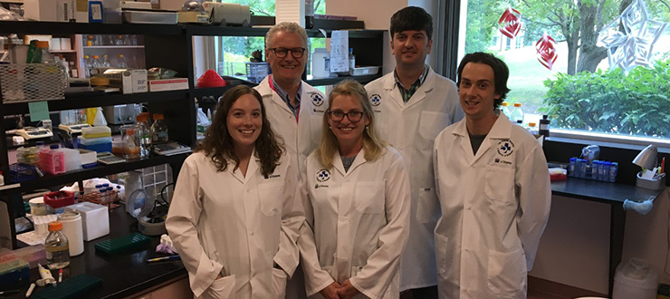 Team members from the Schlossmacher lab include (clockwise from top left) Dr. Michael Schlossmacher, Dr. Bojan Shutinoski, Quinton Hake-Volling, Dr. Julianna Tomlinson and Nathalie Lengacher