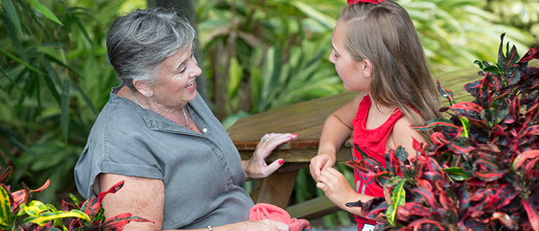 Patient enjoying time outdoors with family supports.