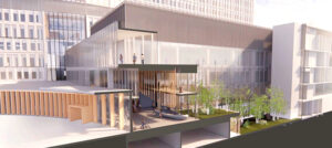 A cross-section view of the main concourse inside the new hospital and a central light well that will be visible to visitors from the inside. (Artist rendering, subject to change)