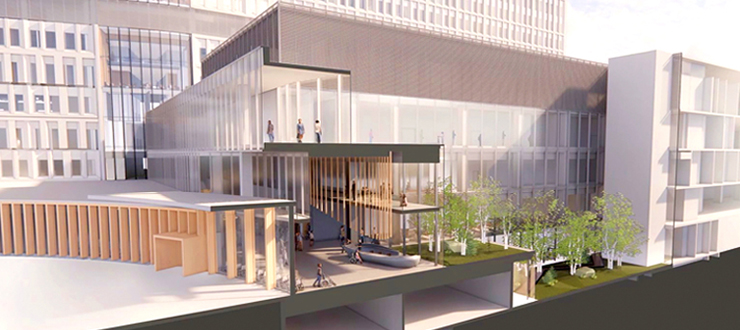 A cross-section view of the main concourse inside the new hospital and a central light well that will be visible to visitors from the inside. (Artist rendering, subject to change)