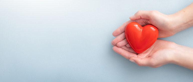 Two hands holding a heart model