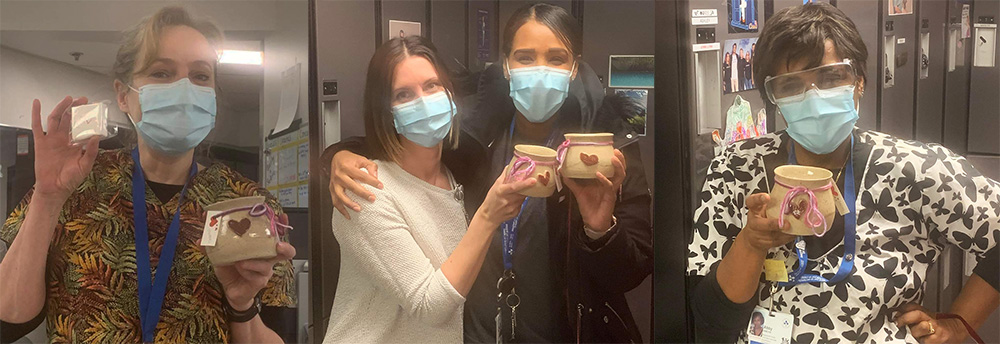 Photo collage of staff from The Ottawa Hospital displaying their Heart Hug mug