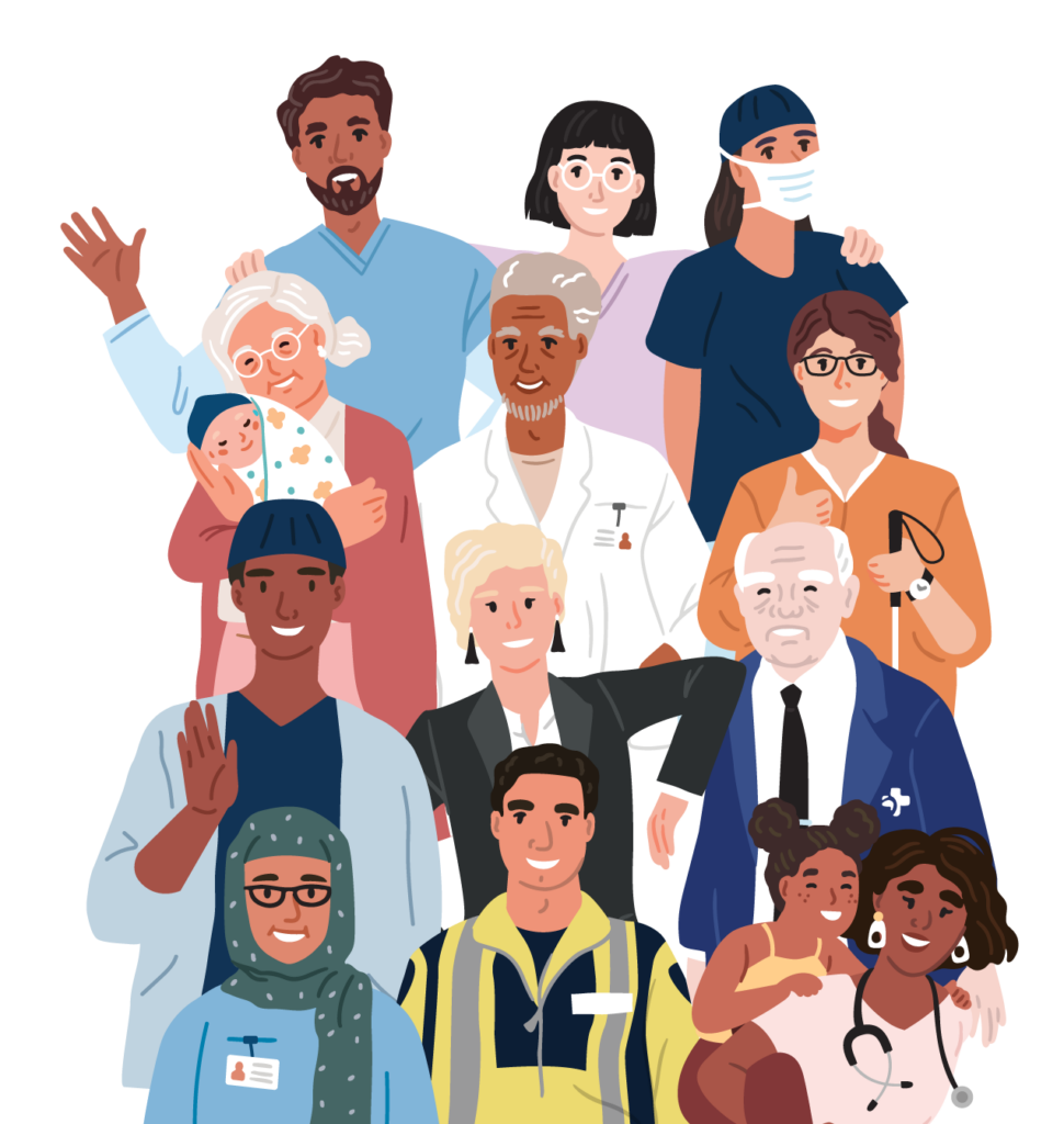 Illustration d'un groupe de personnes travaillant dans un hôpital.