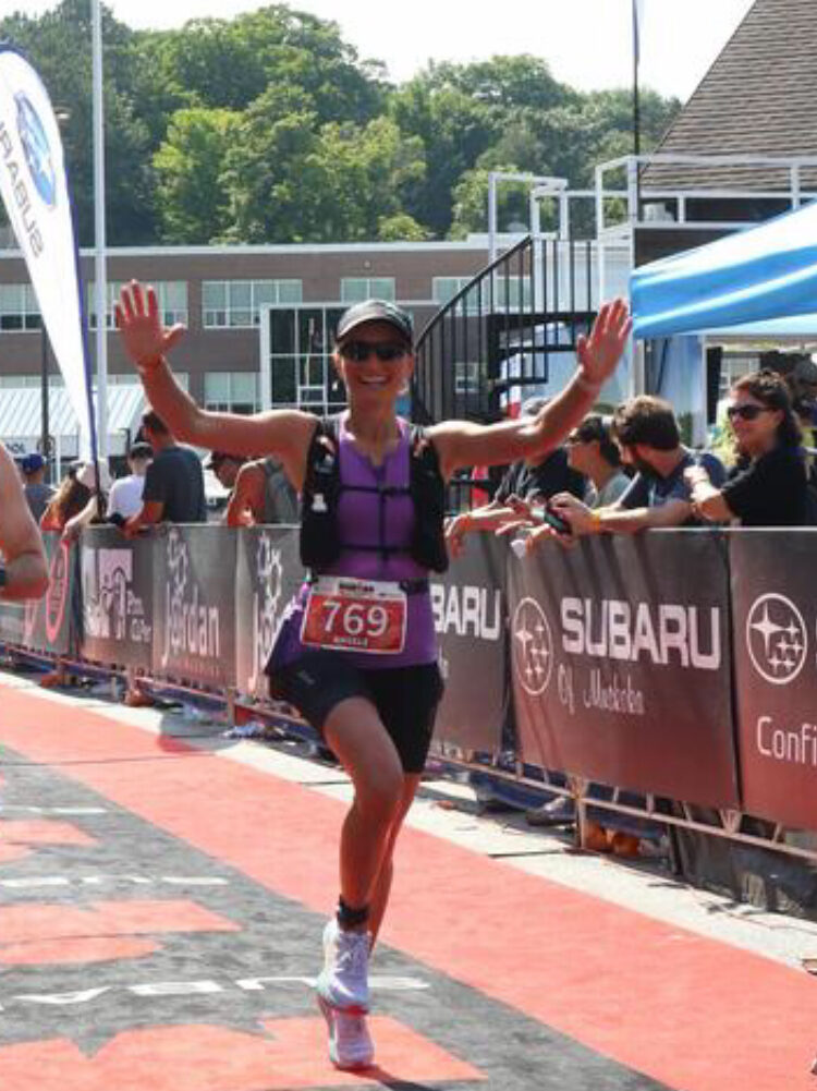 Angèle Lamothe finishes a triathlon