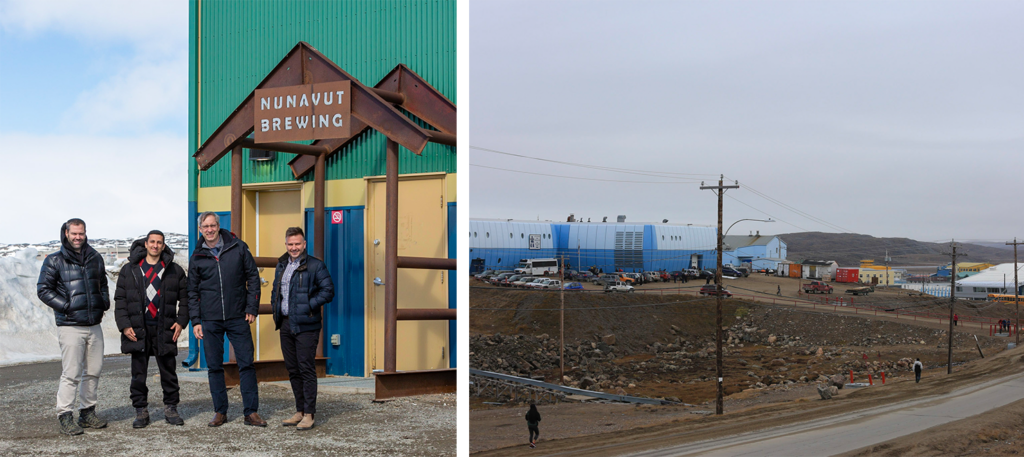 Dr. Tim Asmis with a group of three other conference participants, and an image of the city of Iqaluit.