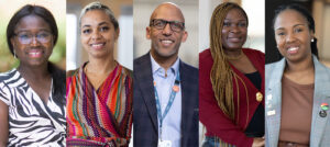 From left to right: Dr. Anne-Marie Abe, Dania Burton, Ron Drummond, Faith Izevbizua and Kaywana Malcolm.