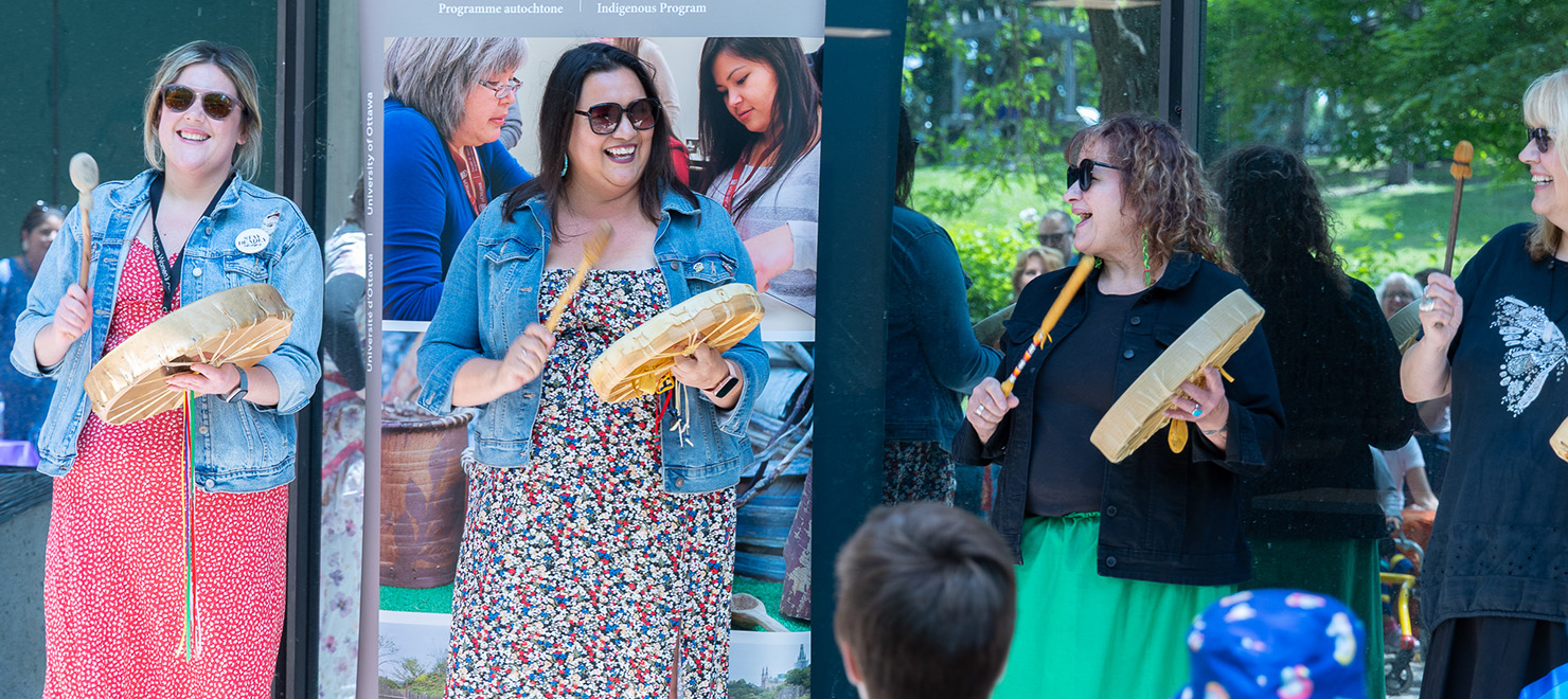 The Ontario Native Women’s Association sings and drums at the University of Ottawa’s Indigenous Garden to celebrate the summer solstice and National Indigenous Peoples Day.